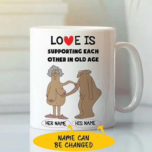 Love-Is-Supporting-Each-Other-In-Old-Age-Personalized-Mug-As-25th-wedding-anniversary-gifts-for-husband