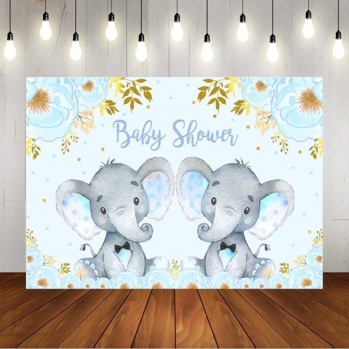 Twin Elephant Baby Shower Photography Backdrop