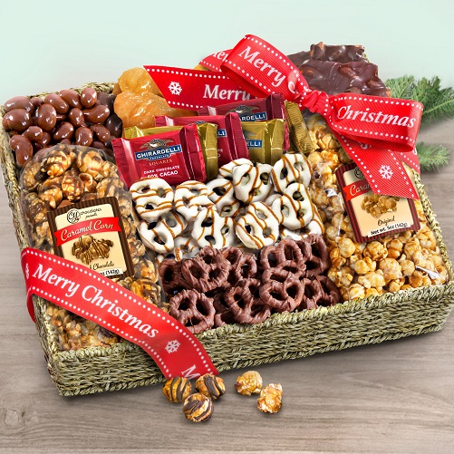 Merry Christmas Chocolate Caramel And Crunch Grand Gift Basket