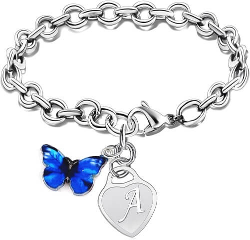 Initial-Bracelet-Butterfly-Charm-Bracelets-25th-birthday-gifts