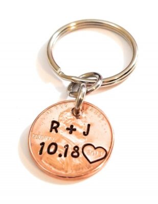 Personalized-Lucky-Copper-Penny-Key-Chain-bronze-anniversary-gift-for-him