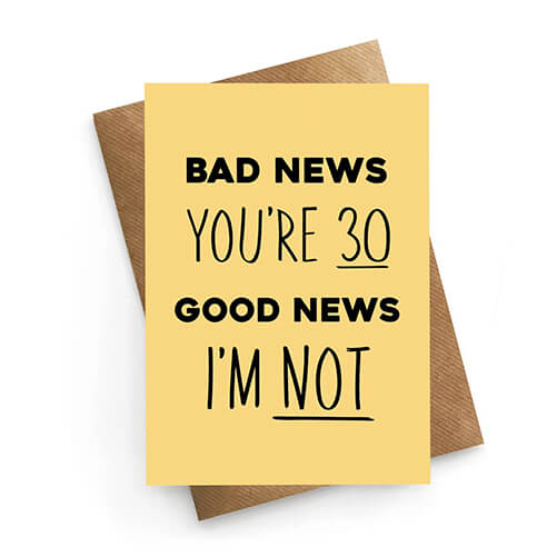 Card-Bad-News-You-Are-30-as-30th-birthday-gifts-husband