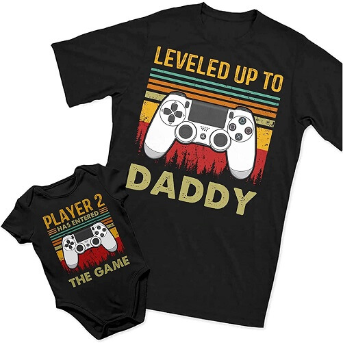 Leveled-Up-To-Daddy-and-Player-2-Has-Entered-The-Game-Matching-Set-baby-shower-gifts-for-dad