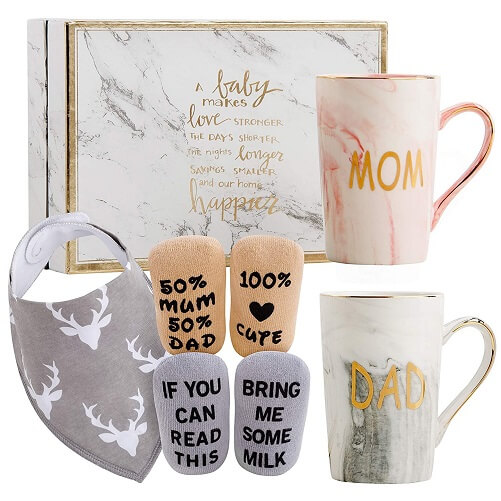 Pregnancy Gifts for New Parents Est 2024- New Mom Gifts Basket for  Pregnancy Announcement, Baby Shower - Mom & Dad Mugs, Decision Coin,  Ultrasound