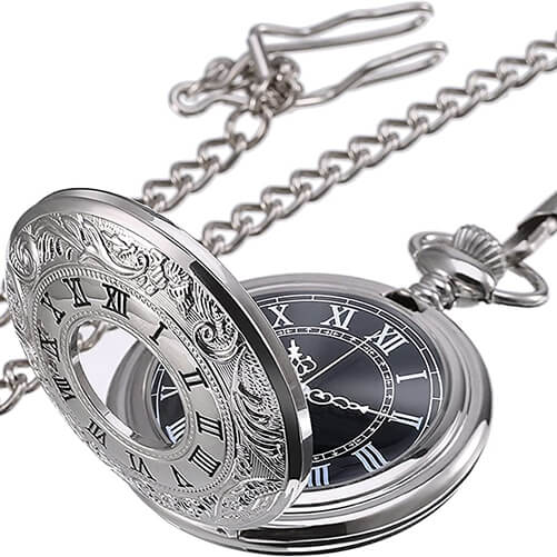 Silver-Vintage-Roman-Numerals-Pocket-Watch-With-Chain-As-25th-wedding-anniversary-gifts-for-husband
