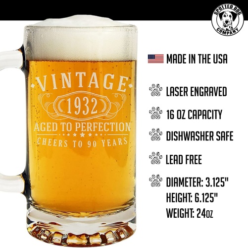 Vintage-1932-Etched-16oz-Glass-Beer-Mug-90th-birthday-gift-ideas