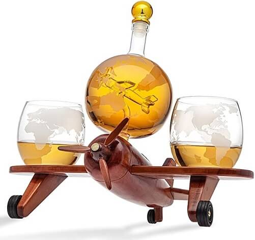 Godinger-Whiskey-Decanter-Airplane-Globe-Set-gifts-for-bourbon-lovers