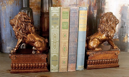 Lion Bookend Pair Unique Table and Shelf Decor