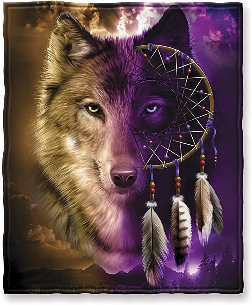 Wolf-Dreamcatcher-Fleece-Blanket-Wolf-Gifts