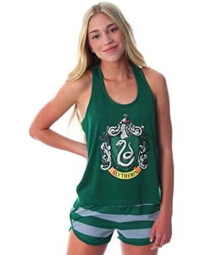 Slytherin-Crest-Racerback-Tank-and-Shorts-Pajama-Lounge-Set-Best-Slytherin-Gifts