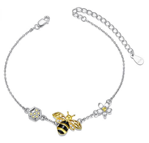 925-Sterling-Silver-Sunflower-Bee-Bracelet- bee gifts