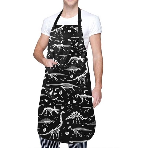 Adult-Size-Adjustable-Bib-Black-and-White-Dinosaur-Apron