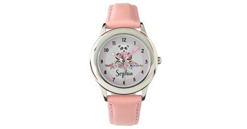 Girls-Cute-Floral-Panda-Bear-and-Name-Kids-Watch