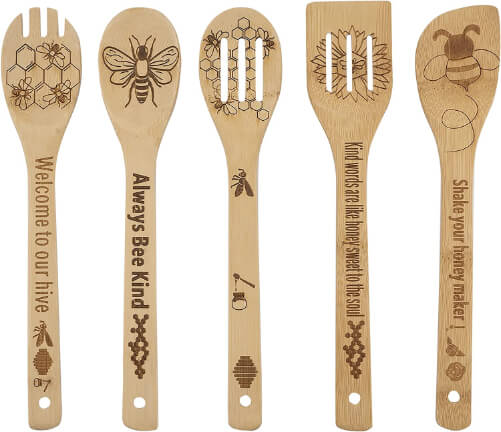 YUJU-5PCS-Bee-Wooden-Cooking-Spoons-Set-bee-gifts