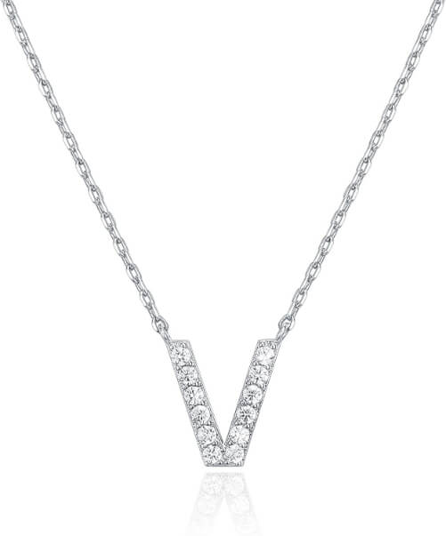 V-letter-White-Gold-Plated-Cubic-Zirconia-Initial-Necklace- gifts that start with v