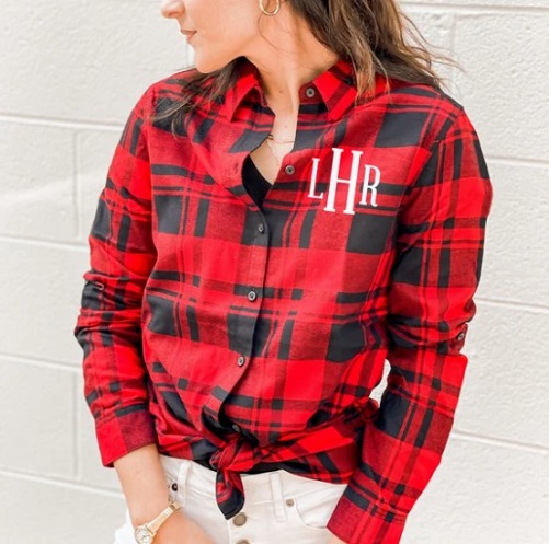 Monogrammed-Flannel-Shirt-personalized-bridesmaid-gifts