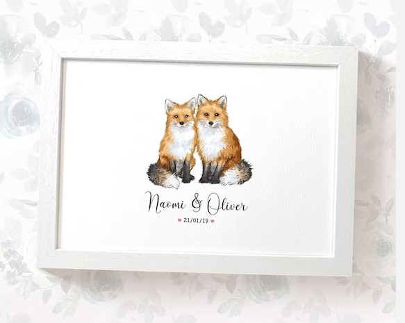 Personalised Foxes Engagement Print fox gifts