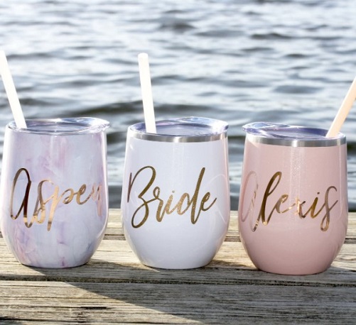 Personalized Bridesmaids Wine Tumblers with Straws