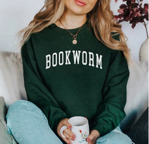 Bookworm Embroidered Sweatshirt gifts for book lovers