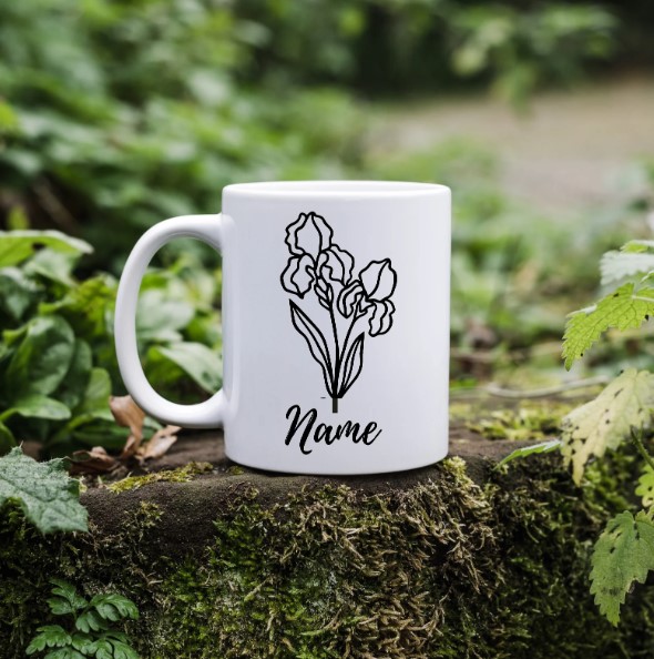 Personalized Birth Flower Coffee Cup With Name
