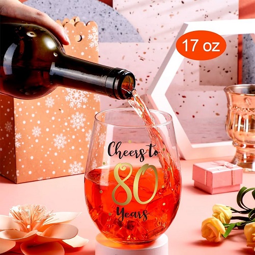 Birthday Stemless Wine Glass 80th birthday gift ideas