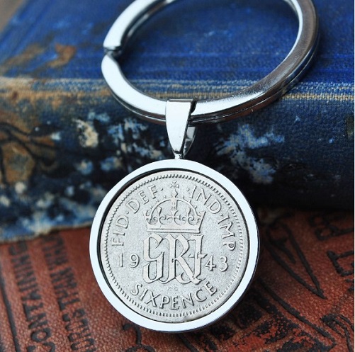 Lucky Sixpence Keyring 80th birthday gift ideas