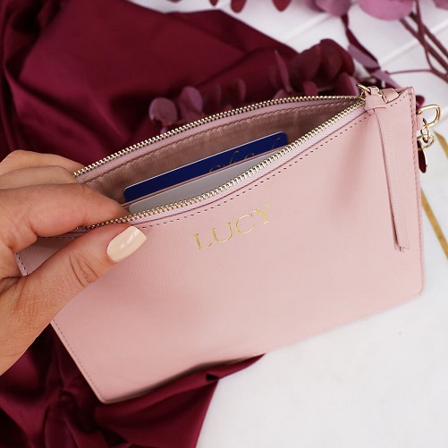 Personalized Blush Leather Pouch