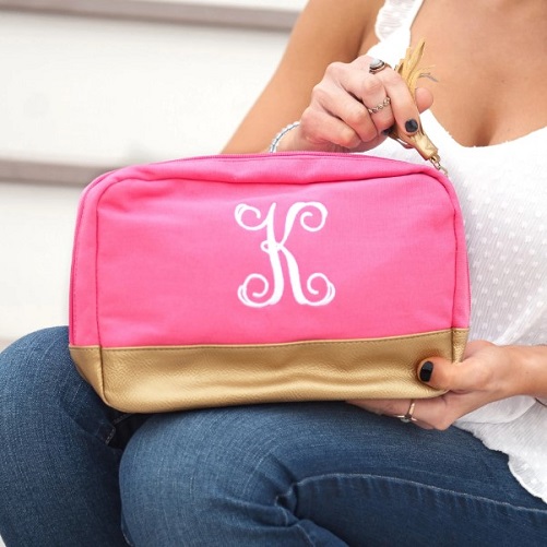 Personalized Cosmetic Bag with Tassel & Gold Trim