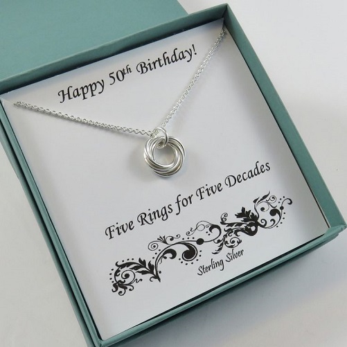Sterling Silver 5 Rings Necklace With Special Card