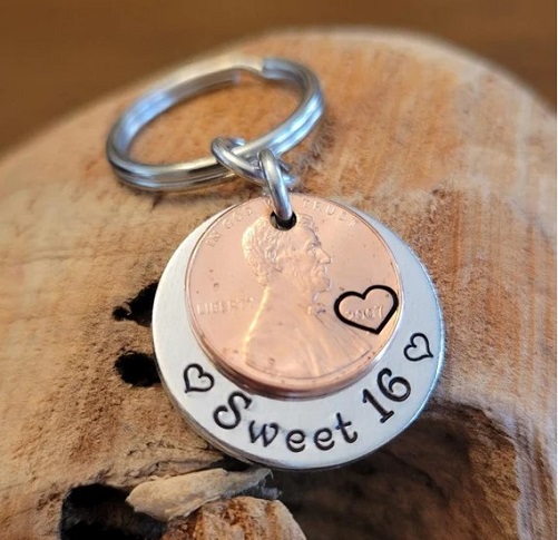 Sweet 16 Copper Lucky Penny on a Key Chain