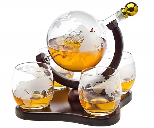 Whiskey Decanter Globe & Glass Set