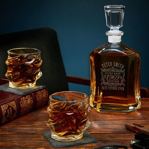 Custom Whiskey Decanter Set with Sculpted Glasses