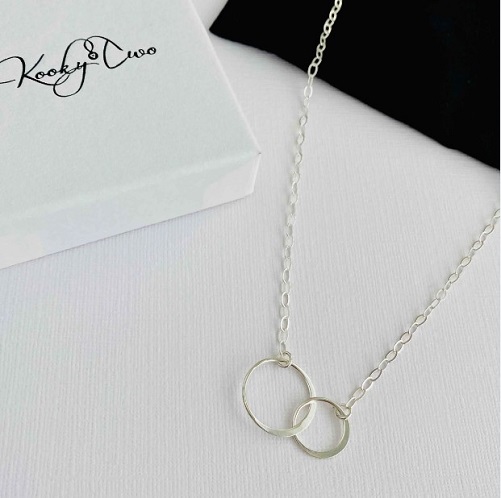 Sterling Silver Two Interlocking Ring Necklace