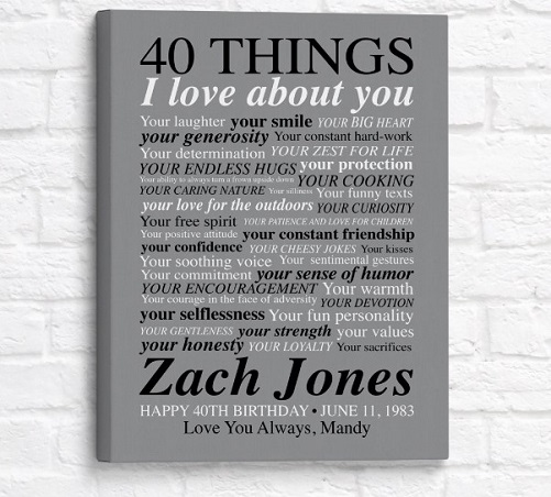Write Your Own 40 Things Gifts Him Canvas
