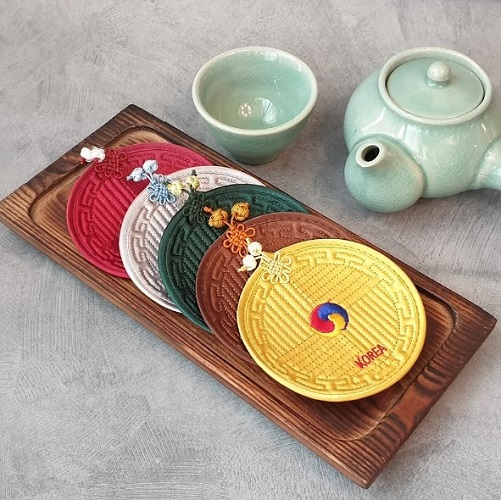 Set of 5 Korean Coasters with Traditional Bojagi Design