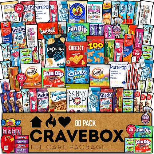 CRAVEBOX Snack Box Variety Pack Care Package, 80 Count