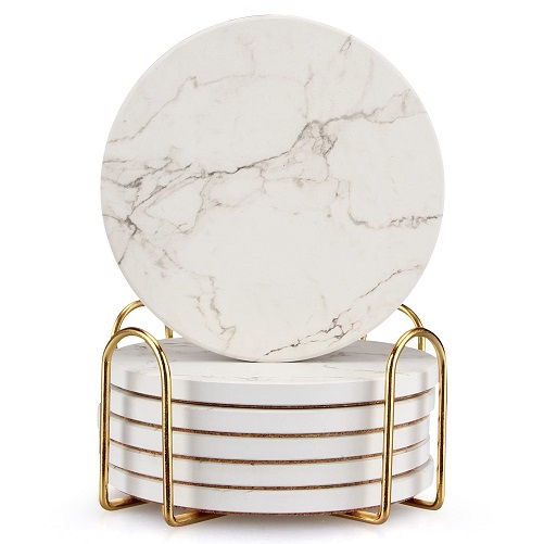 Deceram White Marble Coaster Set