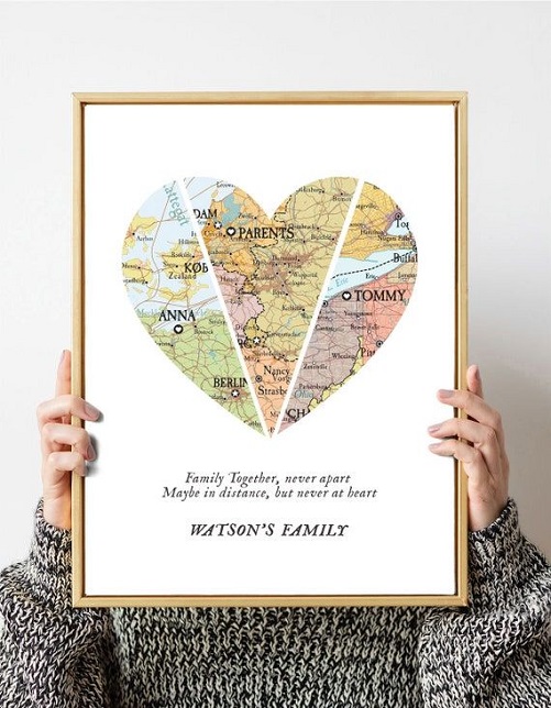 Heart Art Map sentimental gifts