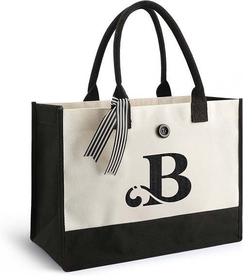 Initial Canvas Tote Bag