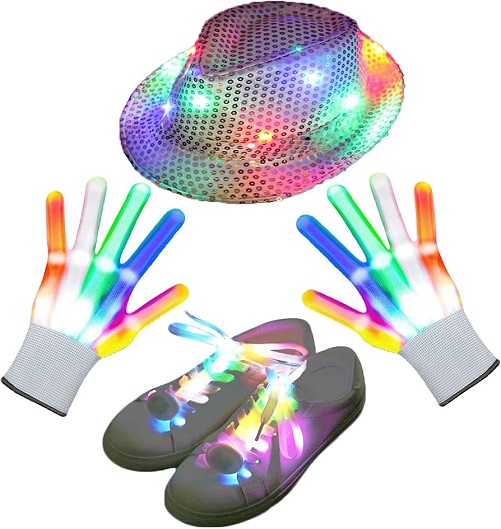 Led Gloves LED Shoelaces LED Jazz Hat Set 3 in 1