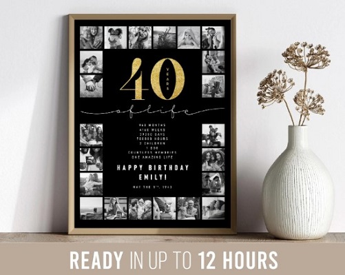 40th Burlap Print with Frame funny 40th birthday gifts