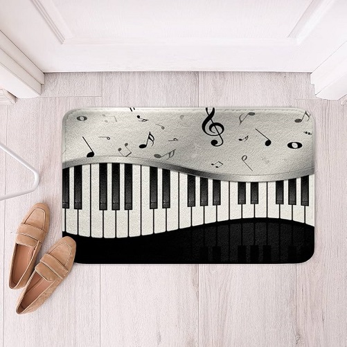 Abstract Piano Music Note Black White Doormat