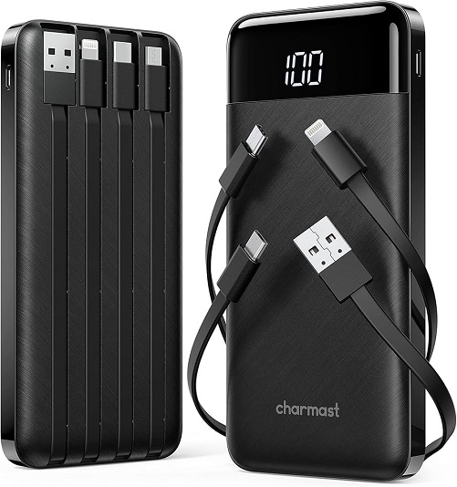 Slim Portable Charger with Built-In Cables