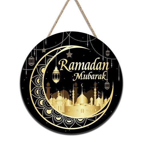 Ramadan Mubarak Round Wooden Sign