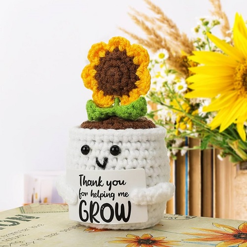 Handmade Crochet Sunflower Pot – Thank You for Helping Me Grow