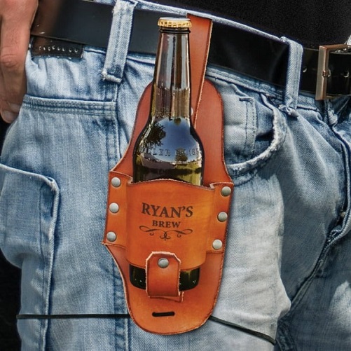 Leather Beer Holster gag gifts for dad